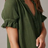 ANTIBES puff sleeve caftan in lightweight gauze - moss