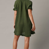 ANTIBES puff sleeve caftan in lightweight gauze - moss