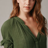 ANTIBES puff sleeve caftan in lightweight gauze - moss