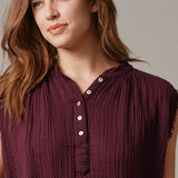 FEZ W/BUTTONS sleeveless caftan in lightweight gauze - eggplant