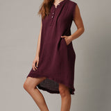FEZ W/BUTTONS sleeveless caftan in lightweight gauze - eggplant