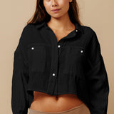 FORMENTERA shirt jacket in double gauze - black