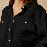FORMENTERA shirt jacket in double gauze - black