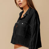 FORMENTERA shirt jacket in double gauze - black
