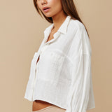 FORMENTERA shirt jacket in double gauze - white