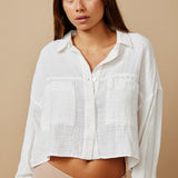 FORMENTERA shirt jacket in double gauze - white