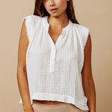 IDYLLWILD W/BUTTONS sleeveless top in lightweight gauze - white