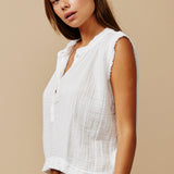 IDYLLWILD W/BUTTONS sleeveless top in lightweight gauze - white