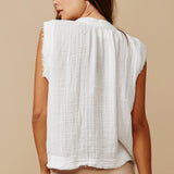 IDYLLWILD W/BUTTONS sleeveless top in lightweight gauze - white