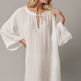 JOSHUA TREE mid-length caftan in lightweight gauze - white