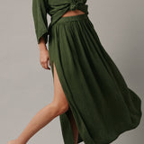 SARDINIA midi skirt in double gauze - moss