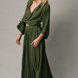 SARDINIA midi skirt in double gauze - moss