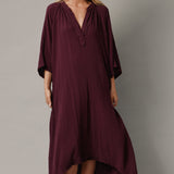 TANGIER long sleeve caftan in double gauze - eggplant