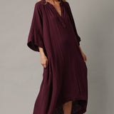 TANGIER long sleeve caftan in double gauze - eggplant