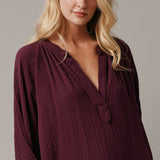 TANGIER long sleeve caftan in double gauze - eggplant