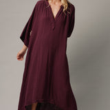 TANGIER long sleeve caftan in double gauze - eggplant