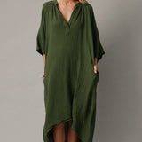 TANGIER long sleeve caftan in double gauze - moss