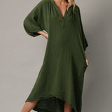 TANGIER long sleeve caftan in double gauze - moss