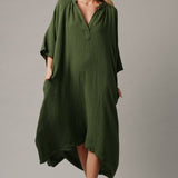 TANGIER long sleeve caftan in double gauze - moss