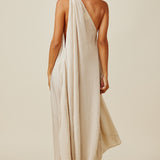 TAORMINA knotted one shoulder maxi in naked - sand