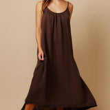 TULUM low back maxi in lightweight gauze - chocolate