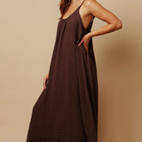TULUM low back maxi in lightweight gauze - chocolate