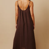 TULUM low back maxi in lightweight gauze - chocolate