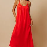 TULUM low back maxi in lightweight gauze - dahlia