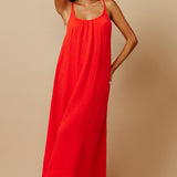 TULUM low back maxi in lightweight gauze - dahlia