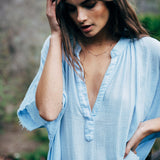 TUNISIA short sleeve caftan in lightweight gauze - chambray