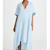 TUNISIA short sleeve caftan in lightweight gauze - chambray