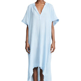 TUNISIA short sleeve caftan in lightweight gauze - chambray