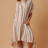 TUNISIA short sleeve caftan - coffee stripe print
