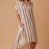 TUNISIA short sleeve caftan - coffee stripe print