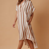 TUNISIA short sleeve caftan - coffee stripe print