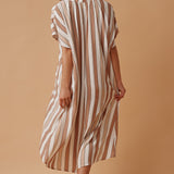 TUNISIA short sleeve caftan - coffee stripe print
