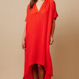 TUNISIA short sleeve caftan in lightweight gauze - dahlia