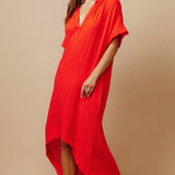 TUNISIA short sleeve caftan in lightweight gauze - dahlia