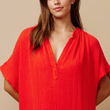 TUNISIA short sleeve caftan in lightweight gauze - dahlia