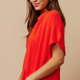 TUNISIA short sleeve caftan in lightweight gauze - dahlia