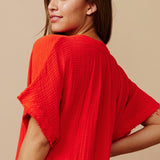 TUNISIA short sleeve caftan in lightweight gauze - dahlia
