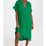 TUNISIA short sleeve caftan in lightweight gauze - kelly