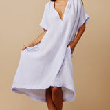 TUNISIA short sleeve caftan in lightweight gauze - lilac