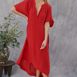 TUNISIA short sleeve caftan in lightweight gauze - lipstick