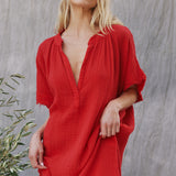 TUNISIA short sleeve caftan in lightweight gauze - lipstick