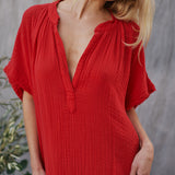 TUNISIA short sleeve caftan in lightweight gauze - lipstick