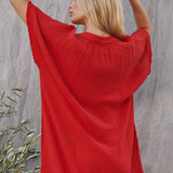 TUNISIA short sleeve caftan in lightweight gauze - lipstick