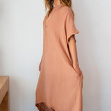 TUNISIA short sleeve caftan in lightweight gauze - noisette