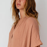 TUNISIA short sleeve caftan in lightweight gauze - noisette