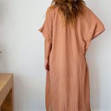 TUNISIA short sleeve caftan in lightweight gauze - noisette